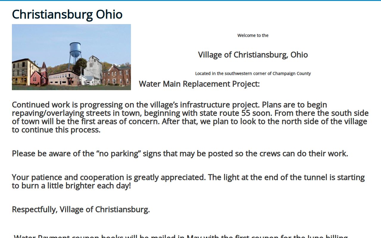 Christiansburg court docket village government notice record