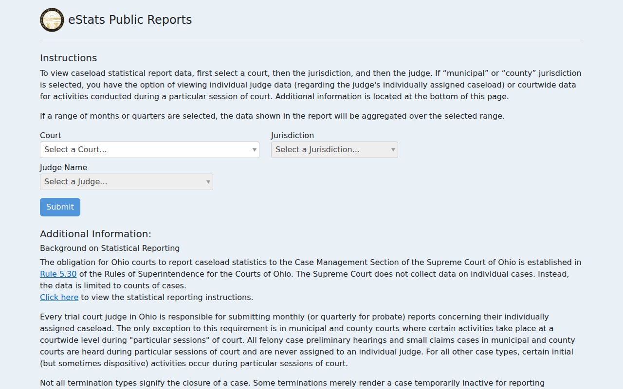 Mechanicsburg court docket Ohio eStats court record source
